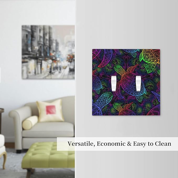 Multicolor Colors Sea Turtle Double Toggle Light Switch Covers 2 Gang Wall Plate Dual Decorative Switchplate Electrical Faceplate for Bathroom Country Kitchen Bedroom Decor, 4.9" x 5"