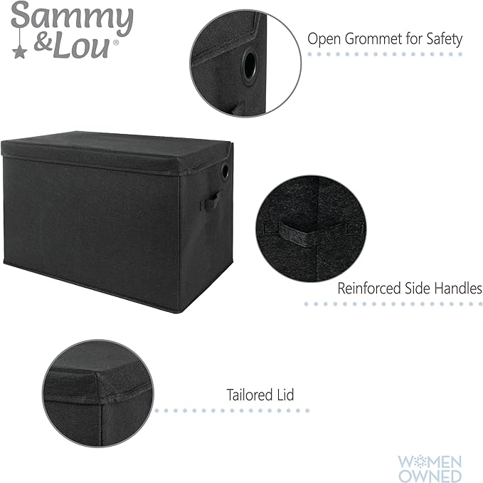 Sammy & Lou Collapsible Felt Soft Toy Box Toy Chest for Toddlers Toy Storage Organizer with Handles and Hinged Lid, 22 x 14.5 x 15 inches, Black