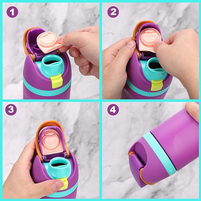 4pcs Pink Replacement Mouth Gasket Stopper for Owala FreeSip 19/24/25/32/40oz Cap, with 1 Brush & 4pcs White Straws with Scale, Water Bottle Lid Top Plug Rubber Seal Part Accessories