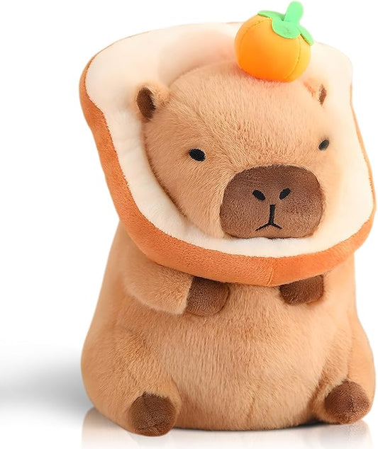 Cute Capybara Plush Pillow with Bread Kawaii Soft Orange Capybara Stuffed Aniamls Capybara Plush Toys Hugging Gifts Kids Girls Boys 12 inch