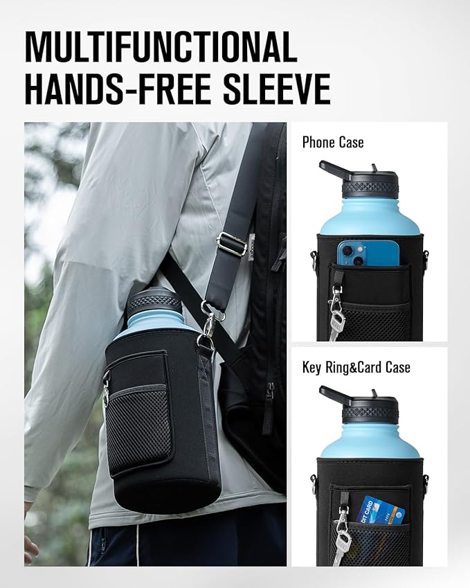 64oz Insulated Water Bottle, Coolplus Half Gallon Water Jug With Straw Stainless Steel Double-Walled Vacuum Metal Large Flask With Carry Sleeve Bpa-Free Leakproof, Keep Cold 48 Hrs, Blue Purple