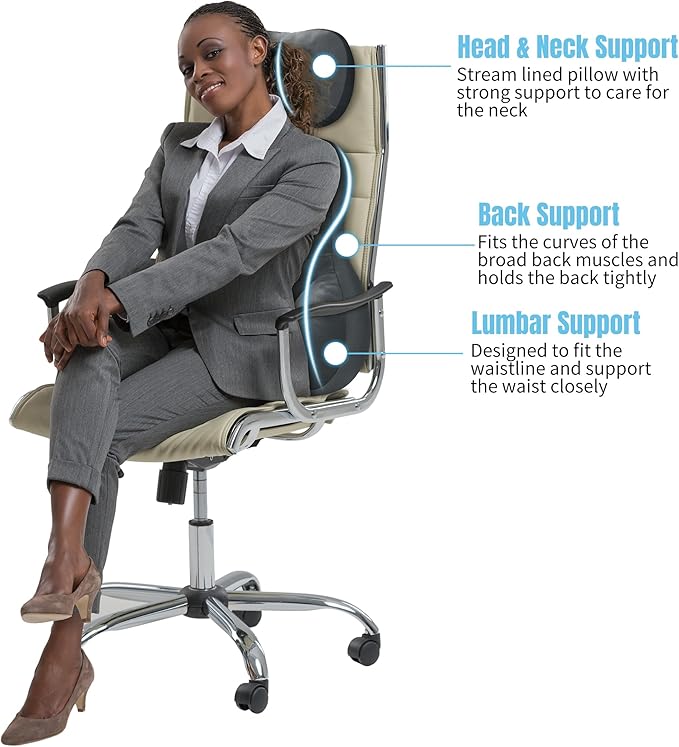 HOMBYS Neck Support for Short-Back Office Chair, Soft Headrest Pillow Lumbar Support for Neck Pressure Relief Improved Posture for Working Chair, Car and Travel, Dark Grey