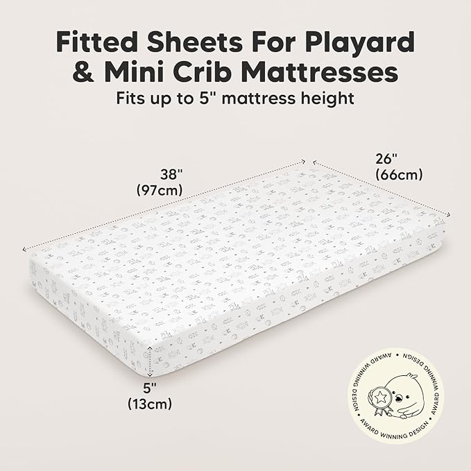 2-Pack Mini Crib Sheets Fitted, Pack and Play Sheets - Organic Cotton Pack N Play Sheets for Pack and Play Mattress, Playard Baby Crib Sheets, Jersey Crib Sheets Neutral for Boys, Girls (Woodland)