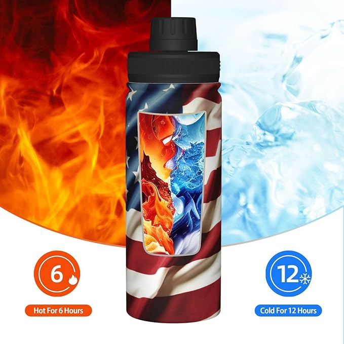 Cerburny Insulated Water Bottle Red USA Flag 18 oz Stainless Steel Bottles With Lid Leak Proof Gym Sport Water Jug For Men Women Adults