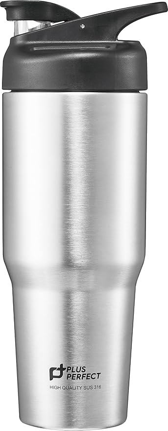 34 OZ 316 Stainless Steel Vacuum Insulated Travel Mug With Leak Proof Flip For Both Straw & Spout, Double Walled Seamless to Keep Hot And Cold, Sliver