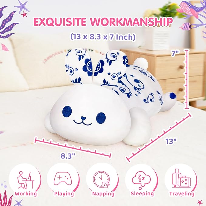 Cute Rabbit Plush Pillow, Kawaii Plushies Bunny Rabbit Stuffed Toys, Squishy Plushies, Cuddle Body Pillow for Kids & Girls