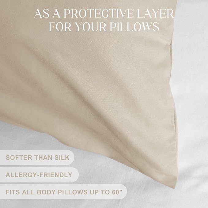 Soft Body Pillow Covers Pillowcases 60 x 21 Inch, WINKAURA Long Pillow Cover for Bed Fits 54x20 Pillow, Envelope Closure, Stylish Wrinkle and Stain Resistant,Khaki