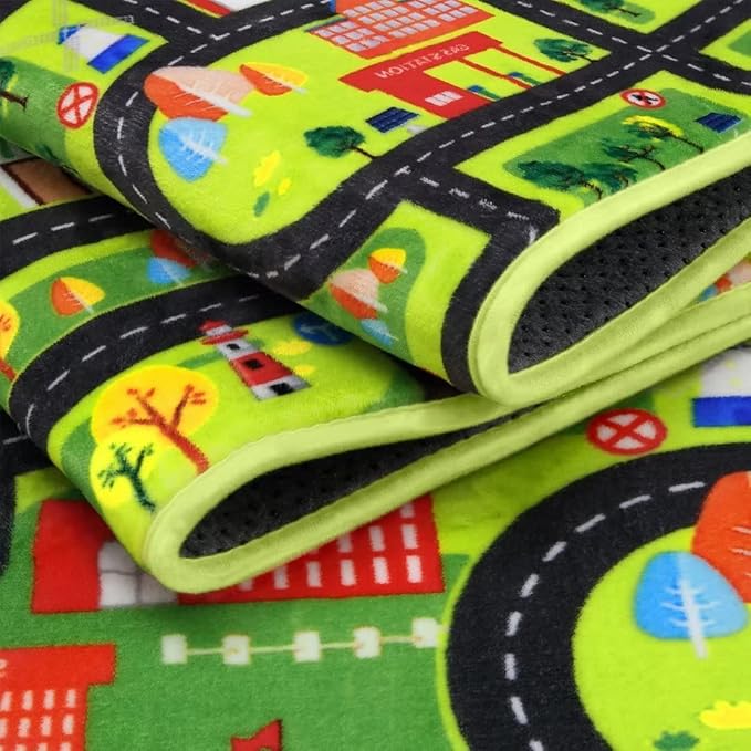 Kids Playmat City Life Carpet Playmat 3x5 Ft Town City Road Map Car Mat Play Mat Educational Learning Thick Carpet Soft Non Slip Area Rug Kids Girls Toddler Children Bedroom Nursery Room,Black