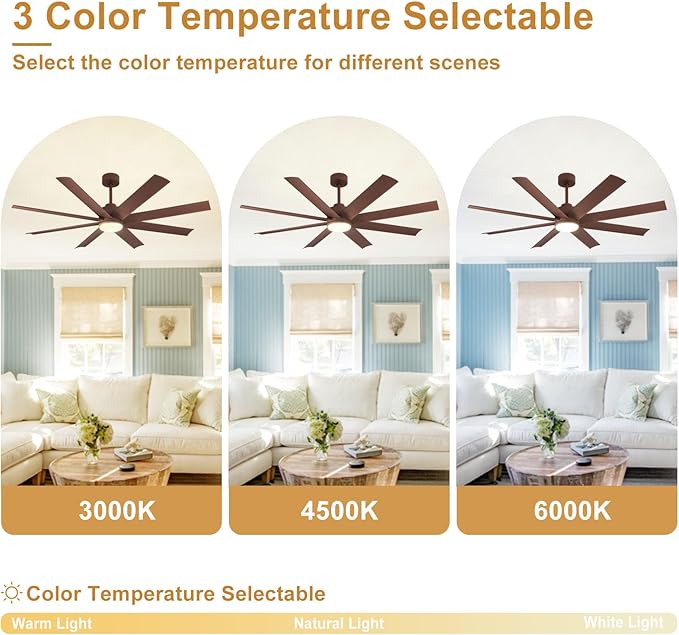 Depuley 72" Modern Ceiling Fan with Light and Remote, LED Dimmable Ceiling Fans with 3-Color Temperatures, Outdoor Ceiling Fan with APP Control for Kitchen Living Room Patio Farmhouse, Brown