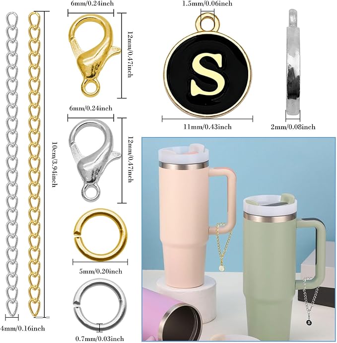 6PCS Letter Charm Accessories for Stanley Cup, Name ID Letter Handle Charm for Stanley Handle Identification Letter Pendant Handle Decoration for Stanley Tumbler Charms (Letter S)