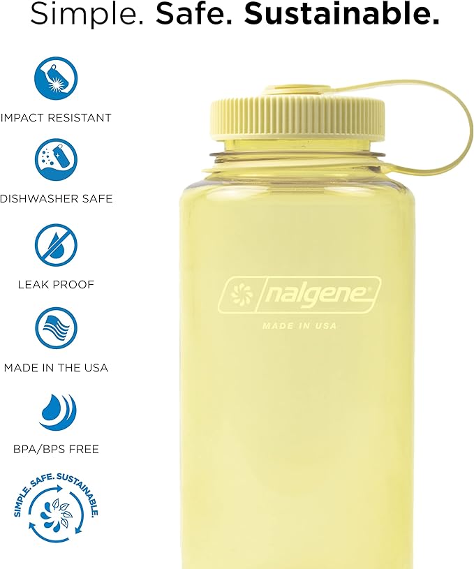 Nalgene Monochrome BPA-Free Recycled Water Bottle for Backpacking, Hiking, Gym - 32 oz Shatterproof Reusable Bottle