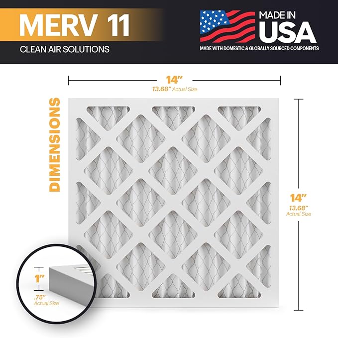 BNX TruFilter 14x14x1 Air Filter MERV 11 (6-Pack) - MADE IN USA - Allergen Defense Electrostatic Pleated Air Conditioner HVAC AC Furnace Filters for Allergies, Dust, Pet, Smoke, Allergy MPR 1200 FPR 7