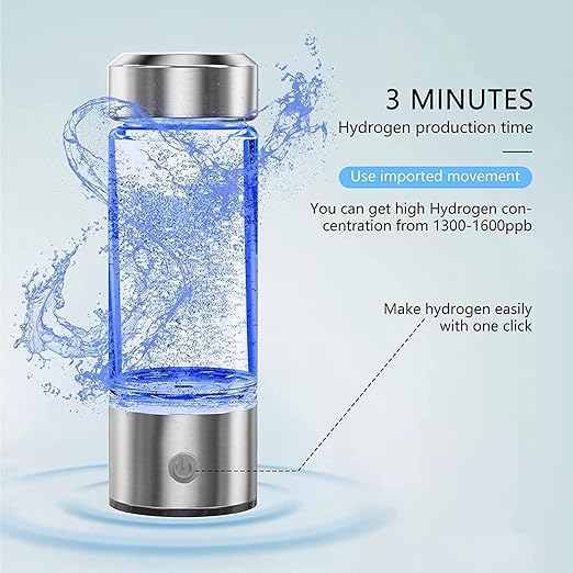 Hydrogen Water Bottle Portable, Hydrogen Water Bottle Generator with PEM SPE Technology, Hydrogen Water Ionizer Machine for Exercise Home Office Travel (Silver)