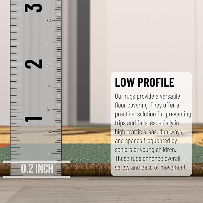 Ottomanson Laundry Collection Non-Slip Rubberback Checkered Border Design 2x5 Laundry Room Runner Rug, 20" x 59", Multicolor