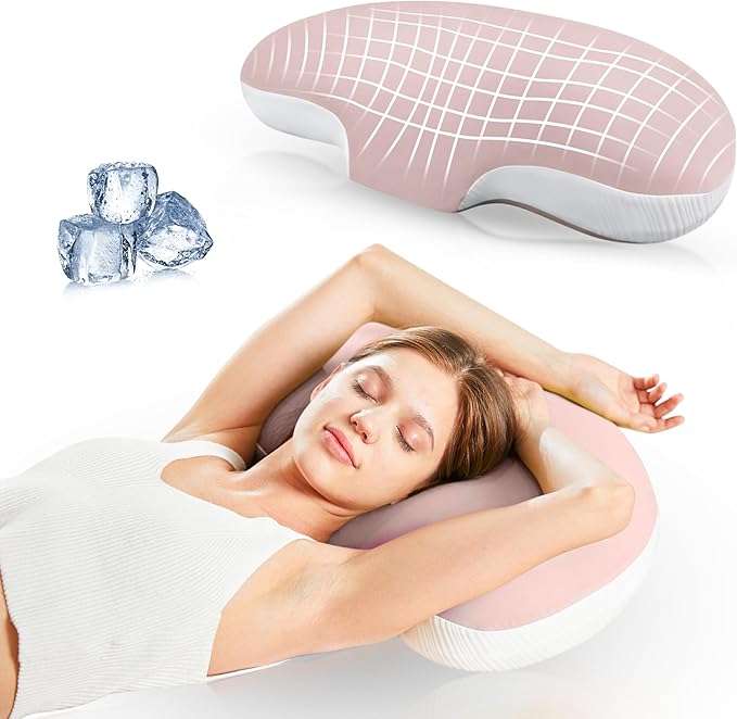 Ergonomic Memory Foam Cervical Pillow for Neck and Shoulder Pain Relief, Contour Design for Side and Back Sleepers, Orthopedic Bed Pillow with Breathable Cover, Odor-Free [Pink]