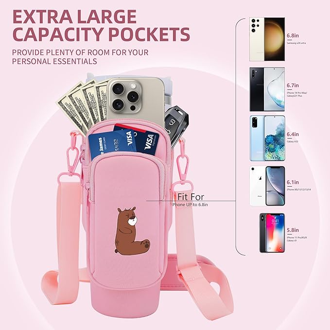 Water Bottle Carrier Bag for Stanley Cup Accessories, for Stanley Tumbler 40 Oz with Handle Holder Bag with Strap Neoprene Bollus with Straw, Straw Cover, Carabiner (Off White)