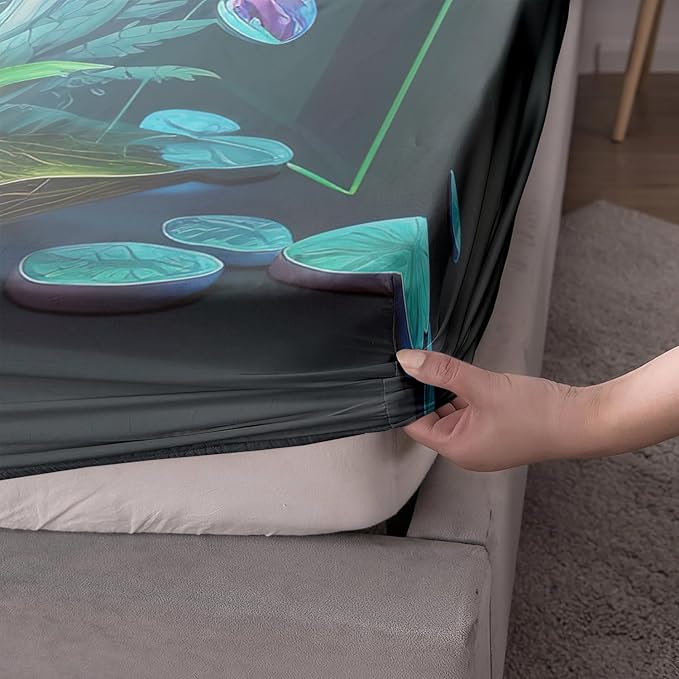 AILONEN White Wolf Fitted Sheet Set Queen Size, Cartoon Mushroom and Cute Wolf Bed Sheet Set,3 Pieces Rain Mushroom Fitted Sheet with 2 Pillowcases for Boys Girls