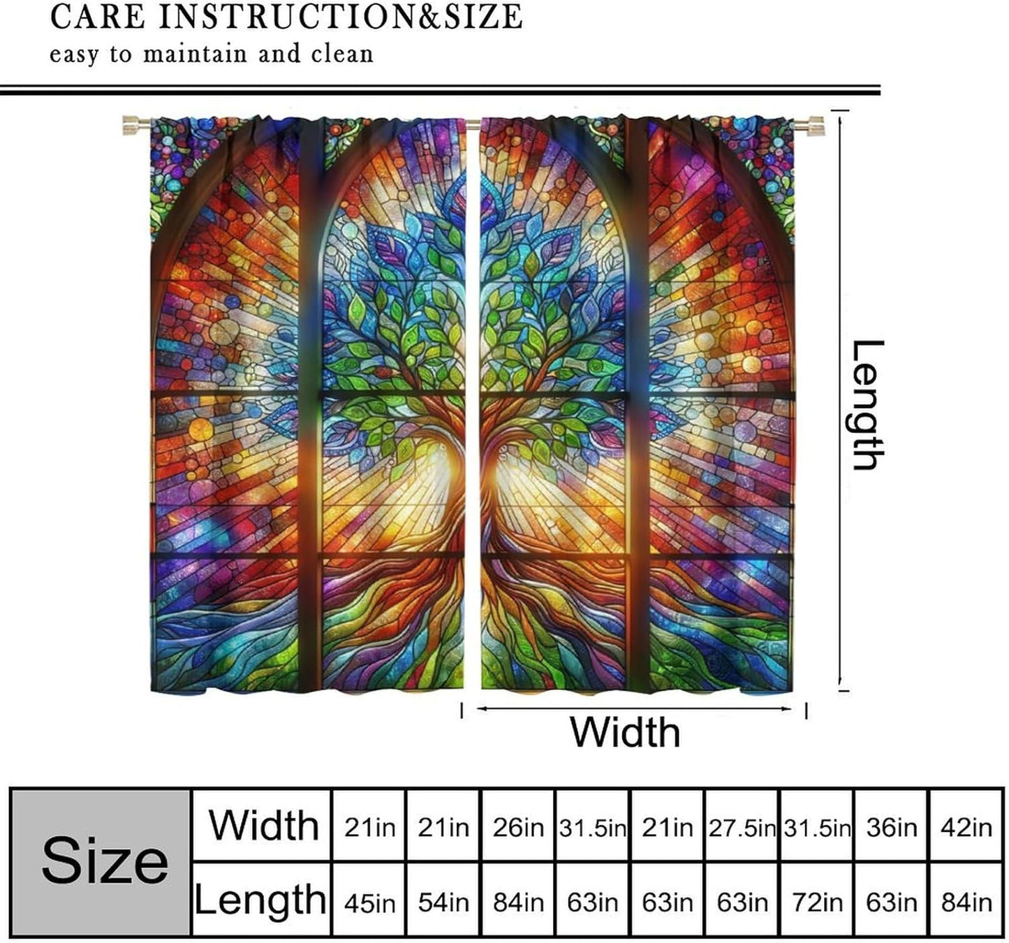 Stained Glass Curtains,Tree of Life Colorful Abstract Art Home Decor Drapes for Bedroom Living Room Kitchen Window Treatment 2 Panels Set Total Size 63" W X 72" L Inch