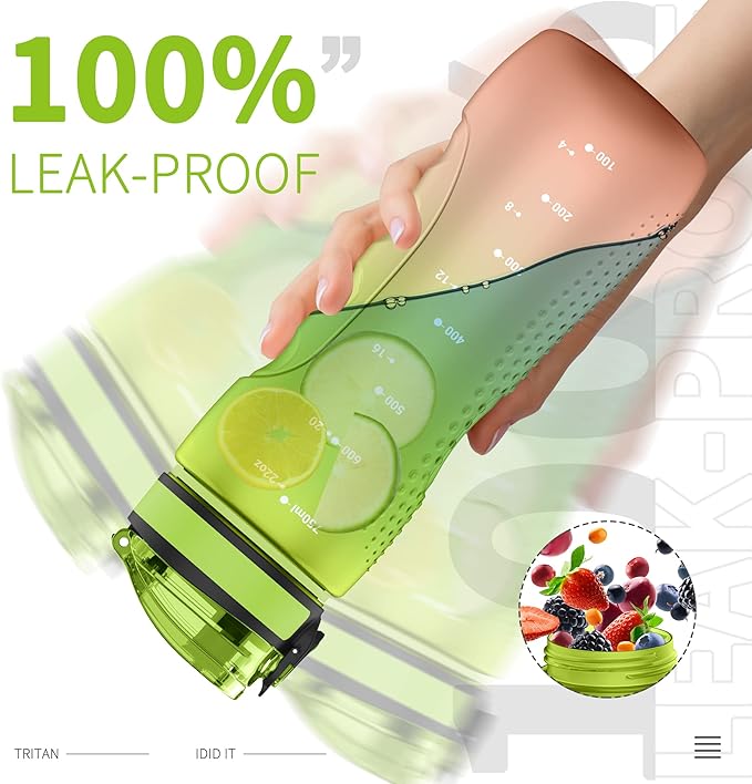 25oz Kids Sports Water Bottles for School with Spout Lid (Green Orange)