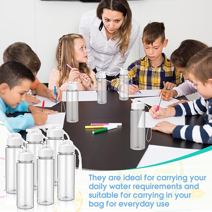 Mifoci 20 Pieces Water Bottle Bulk Plastic Water Bottles Bulk Gym Sports Adults Reusable Large Water Bottles with Leak Proof Flip Top for Party Outdoor(17 oz,White)