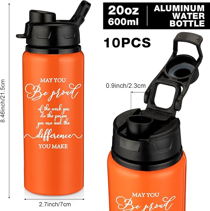 Sunnyray 10 Pcs Employee Appreciation Gift Reusable Aluminum Water Bottle Bulk with Snap Lid May You Be Proud of The Work Thank You Group Team Gift for Coworker Teacher Friend(Multicolor, 20 oz)