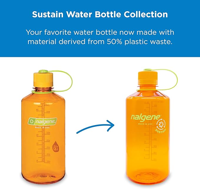 Nalgene Tritan Narrow Mouth BPA-Free Water Bottle, Clementine, 32 oz