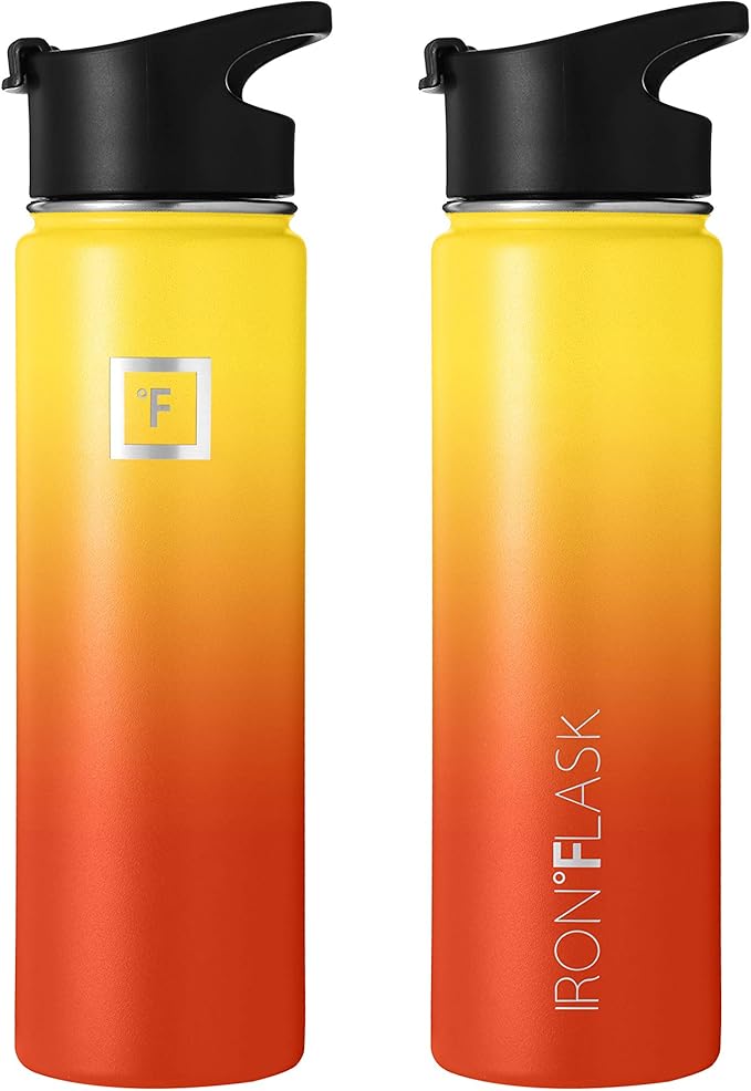 IRON °FLASK Sports Water Bottle - 22 Oz 3 Lids (Wide Spout Lid), Leak Proof - Stainless Steel Gym & Sport Bottles for Men, Women & Kids - Double Walled, Insulated Thermos, Valentines Day Gifts Him/Her
