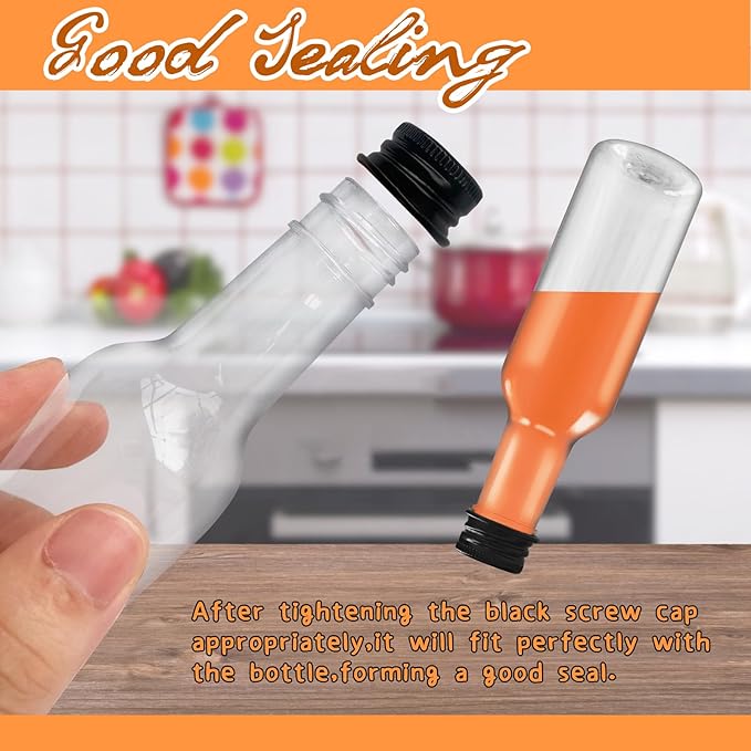 30 Pack 1.7oz Mini Liquor Bottles with Black Cap,Plastic Alcohol Bottles with 10 Funnels,Airtight Plastic Spirit Bottle for Weddings,Party Supplies
