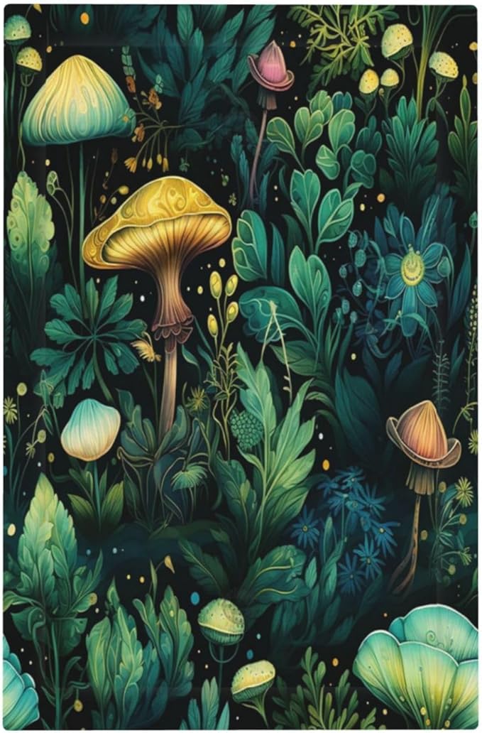 Green Dark Forest Mystical Mushroom 1 Gang Light Switch Covers No Device Wall Plate Decorative Blank Switchplate Electrical Faceplate for Farmhouse Country Bathroom Bedroom Decor