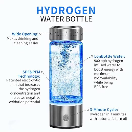 Hydrogen Water Bottle Generator - Portable Hydrogen Water Bottle, Hydropure Hydrogen Water Bottle, Ion Hydrogen Water, Water Ionizer Machine for Home, Purify Hydrogen Water Bottle, Oxygen Water