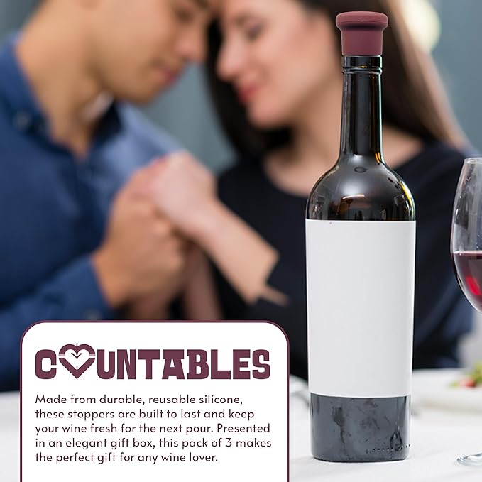 Funny Silicone Wine Stoppers - Leakproof Double Seal Design - Reusable Bottle Covers - Glass Bottle Toppers - Easy to Use Silicone Bottle Stopper for Wine, Champagne & More (Pack of 3)