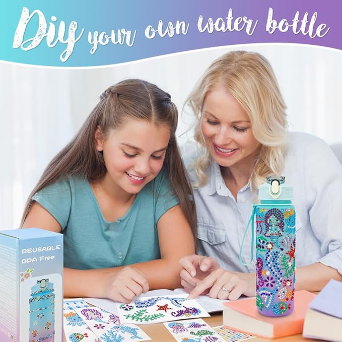 Decorate Your Own Water Bottle Kits for Girls, Water Bottle for Girls, Birthday Gifts for Girls Water Bottle, Arts and Crafts for Girls, Mermaid Arts and Crafts Gifts Toys for Girls Christmas