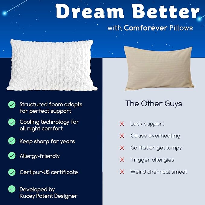 Cooling Bed Pillows for Sleeping Shredded Memory Foam Adjustable Cool Rayon Derived from Pillow for Side Back Stomach Sleepers Luxury Gel Queen Size 1 Pack Washable Removable Cover