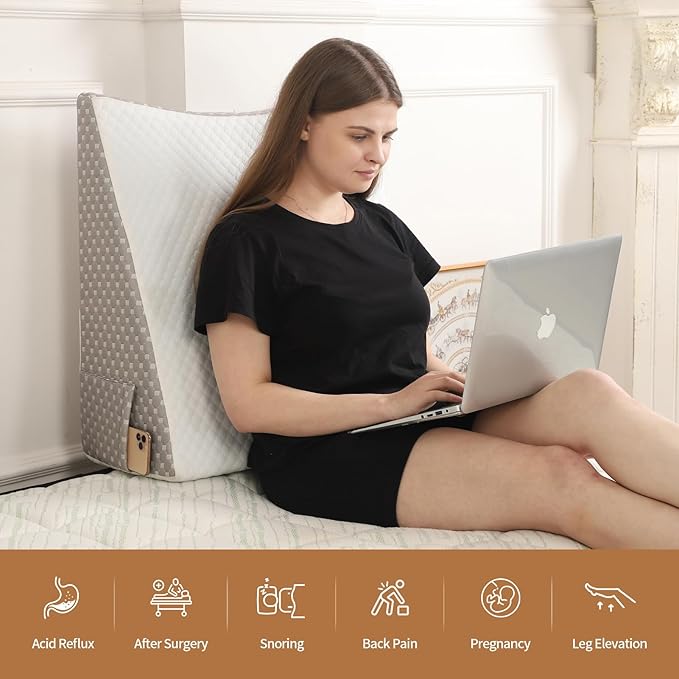 Wedge Pillow for Sleeping, 10 Inch Cooling Triangle Bed Pillow with Removable Cover, Elevated Body Pillow for Back Support, After Surgery, Snoring, Neck, Leg and Acid Reflux
