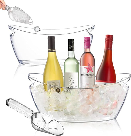 Ice Buckets for Parties, 5.5 Liter Large 2-Piece Acrylic Clear Bucket, Mimosa Bar Supplies with 2 Ice Bucket Scoops for Wine, Champagne or Beer Bottles Frozen,Ideal for Birthday Parties Outdoor,Bars