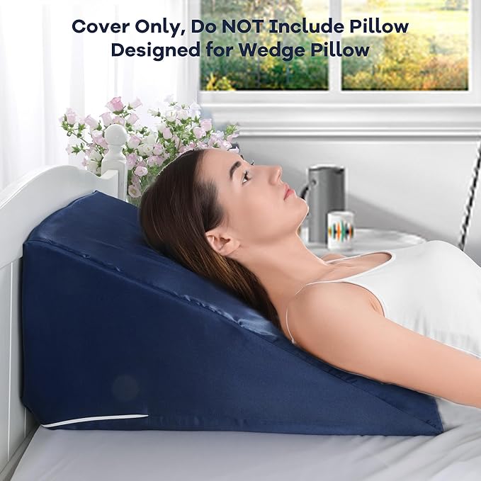 HOMBYS Satin Bed Wedge Pillow Cover Silky & Smooth Wedge Pillowcase 1 Pack 24x24x12, Soft & Breathable, Removable & Machine Washable-Zipper Design (Pillow Not Include)