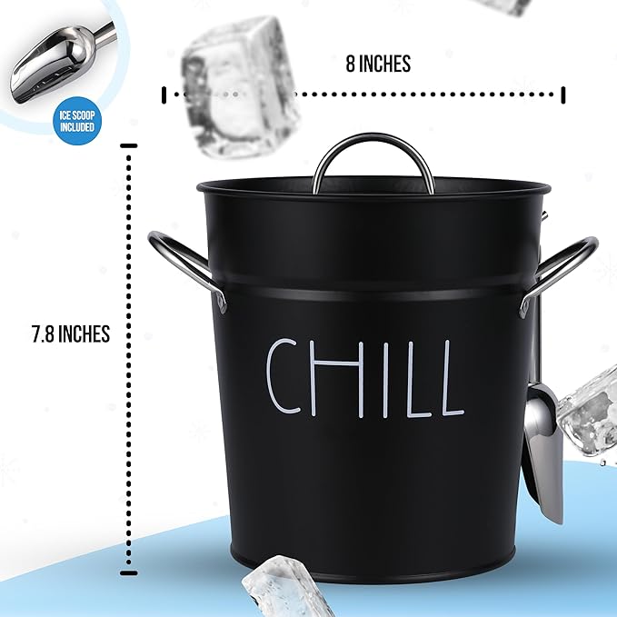 Ice Bucket with Scoop - Black Ice Bucket with Scoop, Lid, Handles, and Removable Liner - Holds 3L of Ice for Outdoor and Indoor Parties, Barbecues, and Gatherings To Keep Them "Chill"