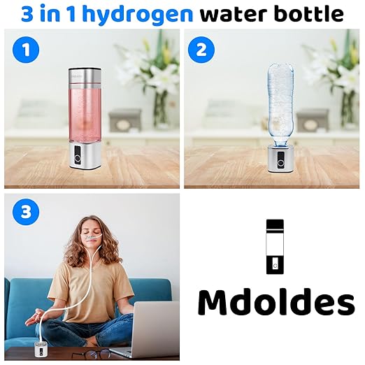Hydrogen Water Bottle, Mdoldes, 6000ppb high Concentration Hydrogen Water, SPE/PEM Technology, Hydrogen Water Bottle Generator, Ion Water Bottle with LED Display, Best Gift 9.5 oz (Silver)