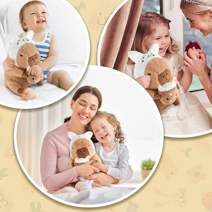 Rabbit Milk Tea Capybara, Cute Capybara Plush Pillow Kawaii Flower Stuffed Aniamls Capybara Plushies Toys Gifts for Kids 11 inch