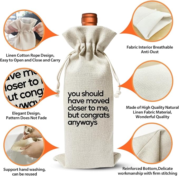 Housewarming Gift Wine Bag, You Should Have Moved Closer To Me, Housewarming Party Decoration, Return Gift for Housewarming, Wine Bag for Wine Bottle Gift, New Home Gift, House Accessory for Home