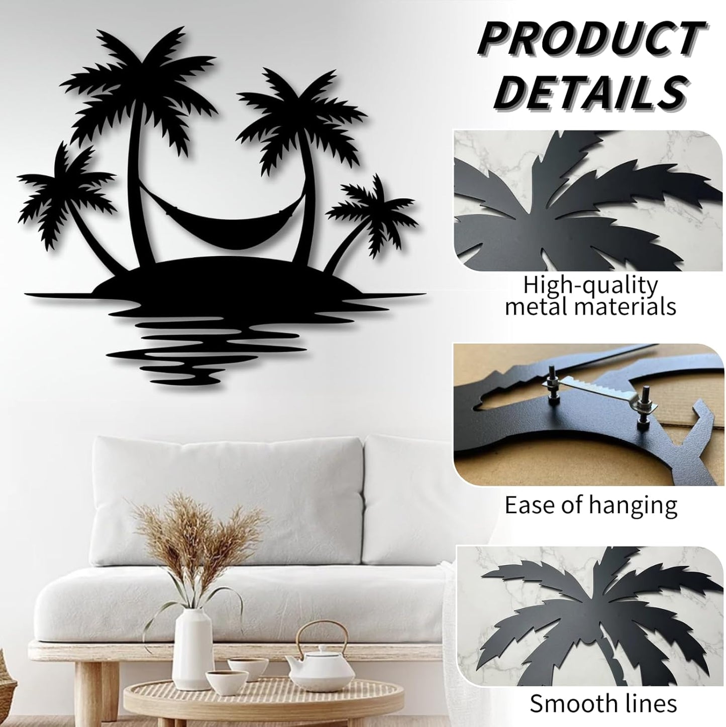 Palm Tree Metal Wall Decor,Palm Tree Outdoor Wall Art,Tropical Palm Tree Wall Decorations for Living Room,Outdoor Wall Decorations for House(19"×16",Black)