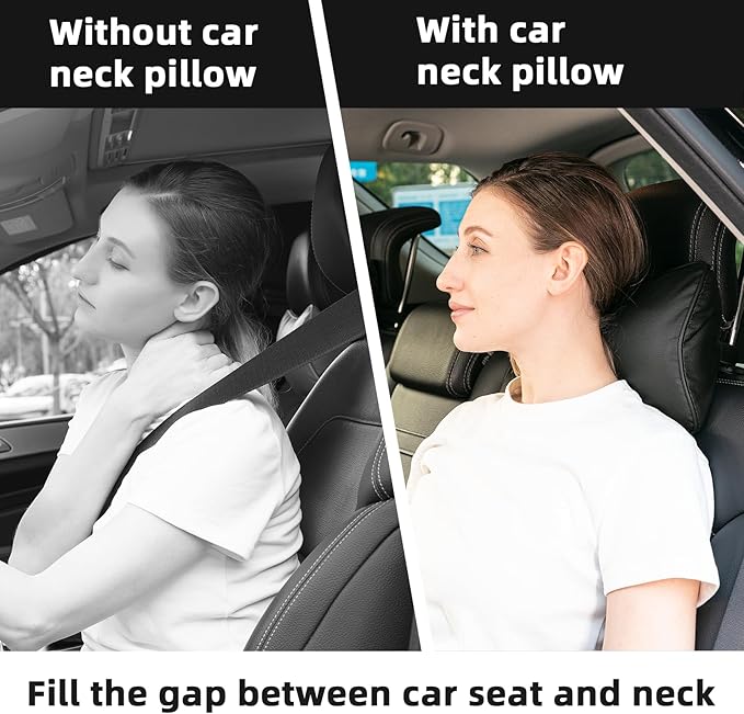 Car Neck Pillow, Car Headrest Pillow for Driving with 2.2" Rear View Blind Spot Mirrors, Memory Foam Car Pillow for Cervical Support, Vehicle Headrest Pillow for Car Seat, Black