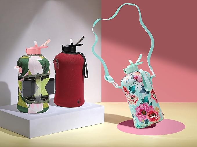 H2O Capsule 2.2L Half Gallon Water Bottle with Storage Sleeve and Covered Straw Lid – BPA Free Large Reusable Drink Container with Handle - Big Sports Jug, 2.2 Liter (74 Ounce)