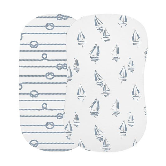 Ely's & Co. Bassinet Sheet 100% Jersey Cotton 2 Pack (Blue Nautical Print)
