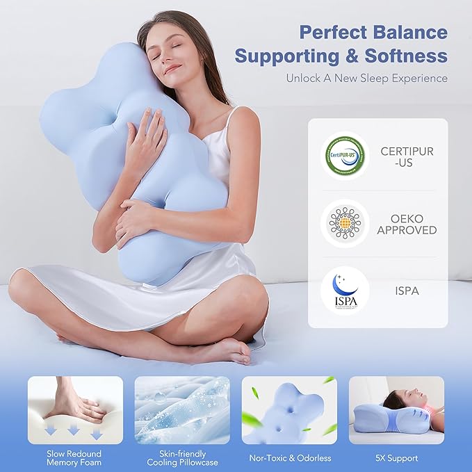Cooling Cervical Neck Pillow for Sleeping, Cloud Shape Memory Foam Contour Pillows for Neck and Shoulder Pain, Ergonomic Orthopedic Cozy Bed Pillow for Side Back Stomach Sleepers, Mom Dad Gifts
