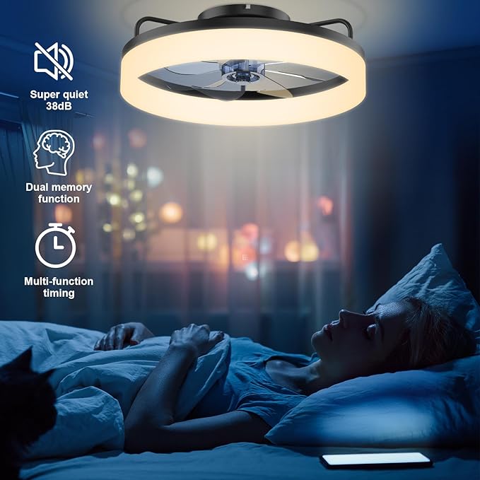 Modern Bladeless Ceiling Fan with Lights and Remote AC – Ultra-Quiet 6-Speed Fan, Dimmable LED, Reversible Airflow for Year-Round Comfort, App & Remote Control for Bedroom, Kids Room and Living Room.