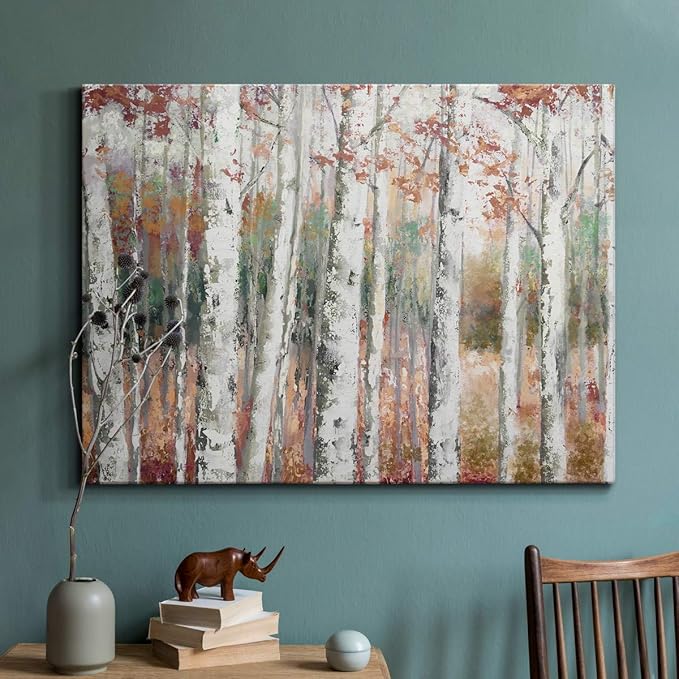 Renditions Gallery Canvas Nature Wall Art Modern Paintings Decorations Autumn Birch Forest Rustic Abstract Vibrant Foliage Wall Hanging Artwork for Bedroom Office Kitchen - 24"x36" LT33