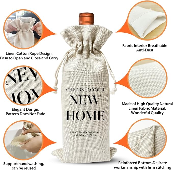 Housewarming Gift New House Wine Bag for Women Men Wife Husband Couple Owner Homeowner, Housewarming Gift New Home, New Home Gift Ideas, Realtor Gift to Client, Housewarming Party Supply