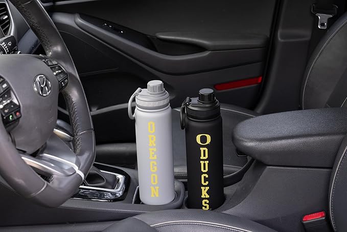 Oregon Ducks Water Bottle - Black Double Walled Stainless Steel 24 oz Keeps Drinks Cold or Hot