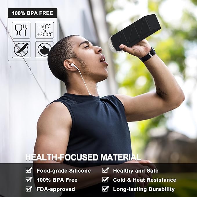 Collapsible Water Bottles, Silicone Foldable Portable Water Bottle 610ml, Lightweight Reusable Leakproof for Sports and Outdoor, 1 Pack (Black)